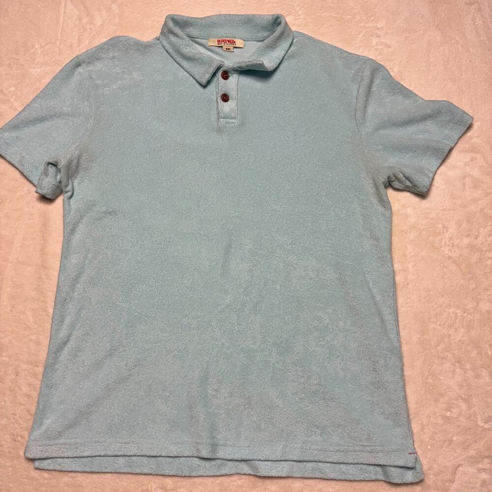 Birdwell Beach Britches Mens Terry Cloth‎ Short Sleeve Light Blue Polo Shirt XXL